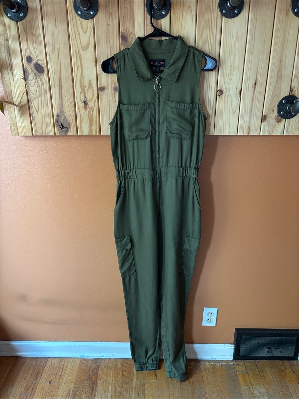 Black Label Olive Green Sleeveless Utility Jumpsuit